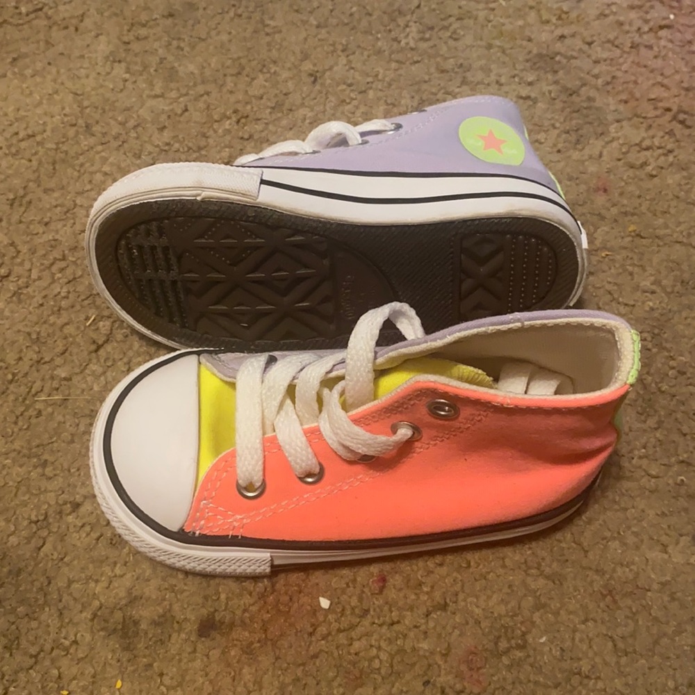 Infant size 6 Converse Colors Blush Pink Highlighter Yellow Pastal Purple